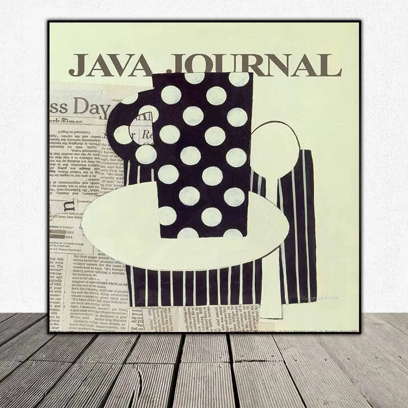 Tranh báo cắt dán treo quán cà phê, tranh ly coffee hoa văn chấm bi