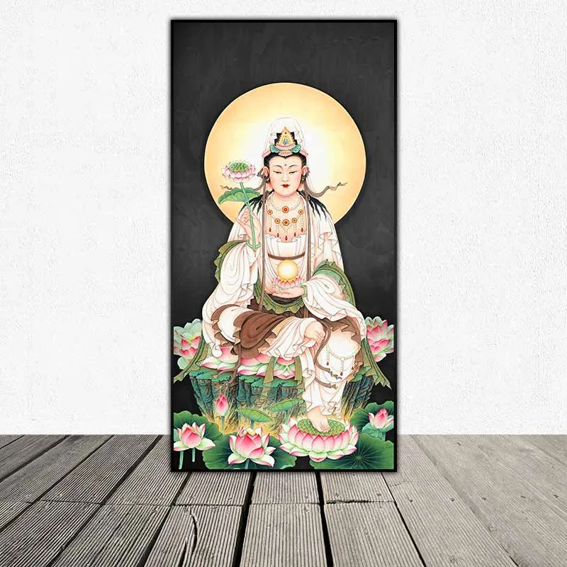 Tranh Phật Quán Thế Âm Bồ Tát ngồi trên đài sen