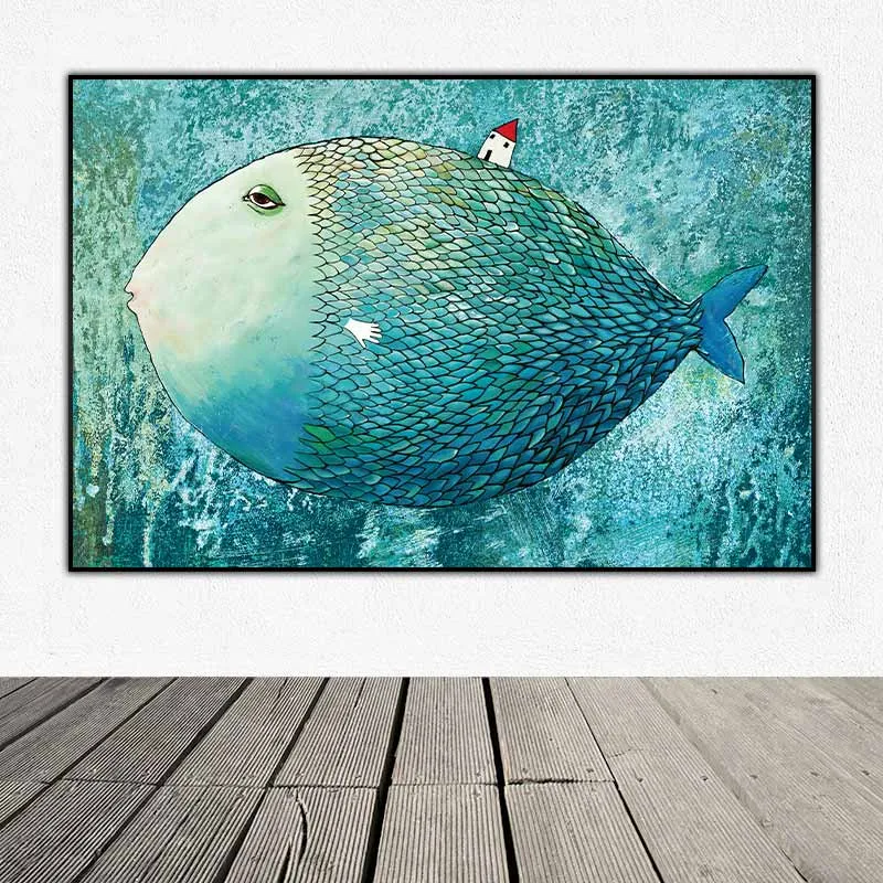 Tranh in canvas Ngôi Nhà Nhỏ Trên Lưng Cá
