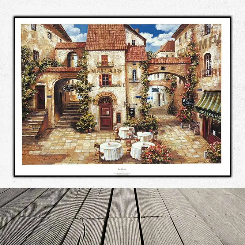 Tranh phong cảnh khu phố Le Marais, Pháp và nhà hàng nhỏ ở Lugano, Ý của họa sĩ Roger Duvall