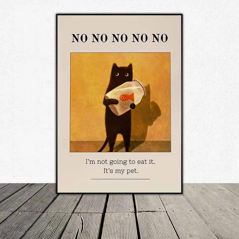 Tranh chú mèo đang ôm bình cá