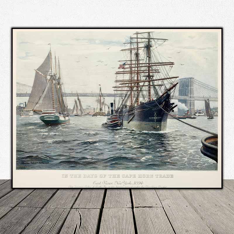 Tranh con tàu có tên In the days of the Cape Horn Trade - East River, New York, 1894