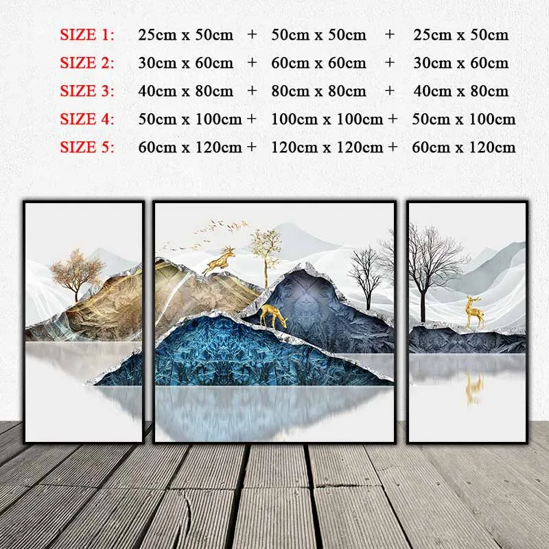 Tranh trừu tượng đàn nai đang chạy nhảy trên những ngọn núi