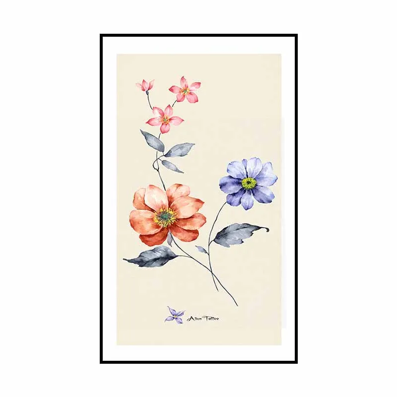 Tranh trừu tượng nai và bông hoa xanh, đỏ