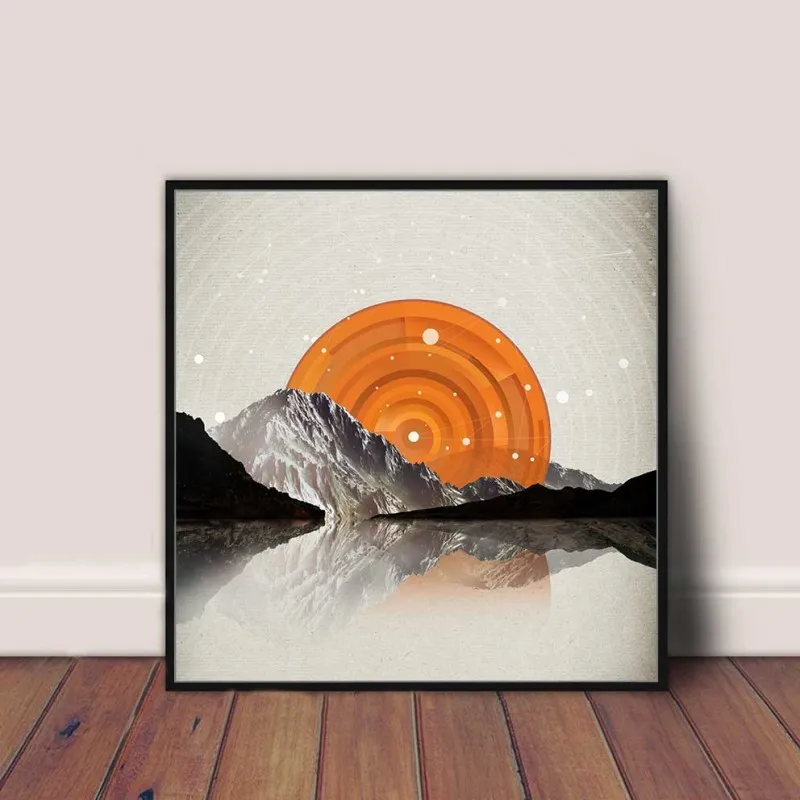 Tranh phong cảnh trừu tượng mặt trời trên ngọn núi