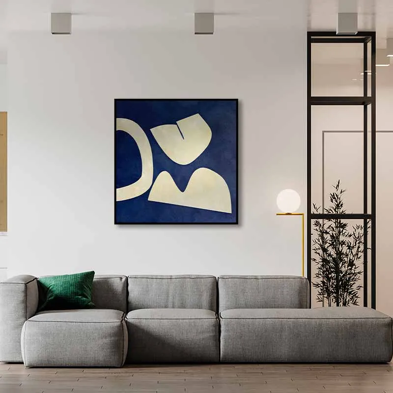 Tranh Trừu Tượng Xanh Navy và Trắng Tương Phản