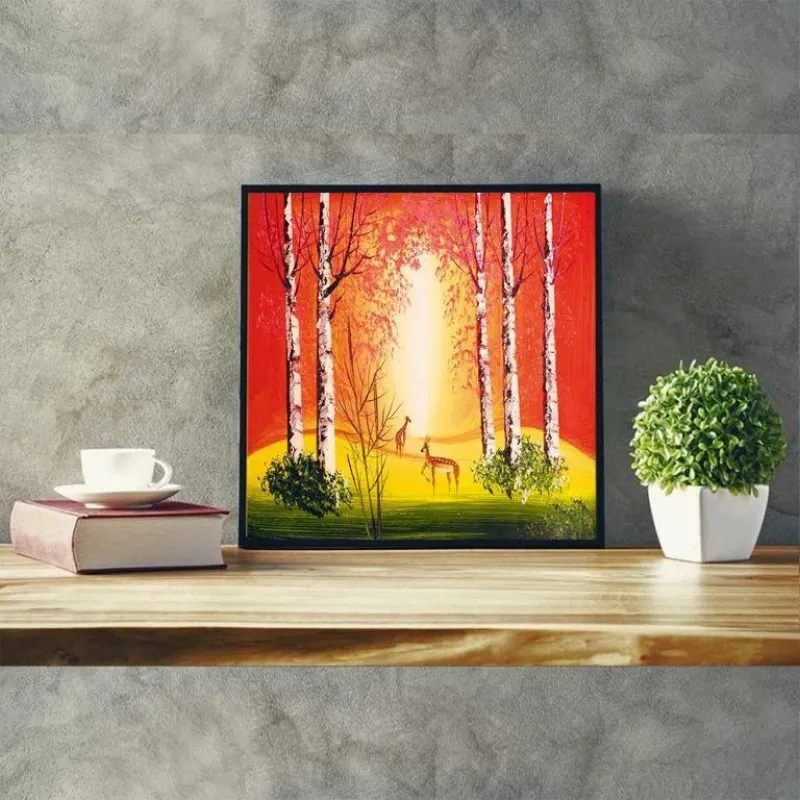 Tranh phong cảnh hươu nai với 2 mùa Hè và Đông