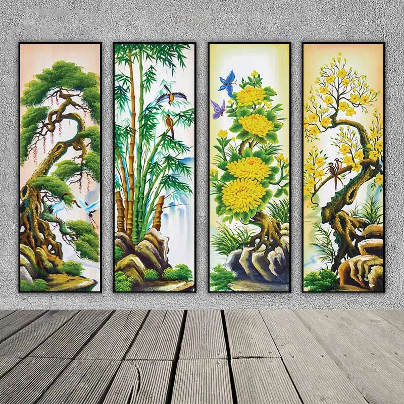 Tranh tứ quý Tùng, Cúc, Trúc, Mai