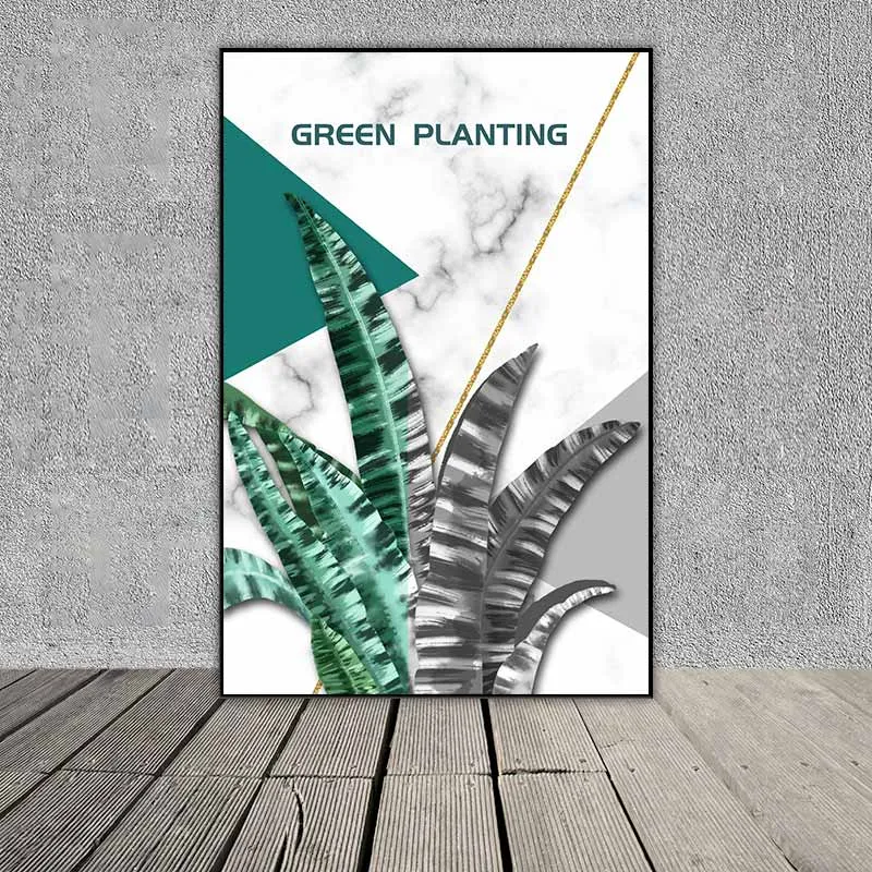 Tranh lá cây nhiệt đới, lá trầu bà, lá chuối với màu sắc hiện đại