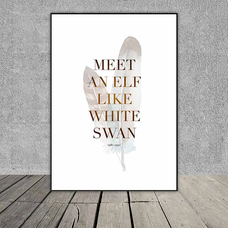Tranh chim thiên nga kết hợp chữ Meet an Elf like white swan