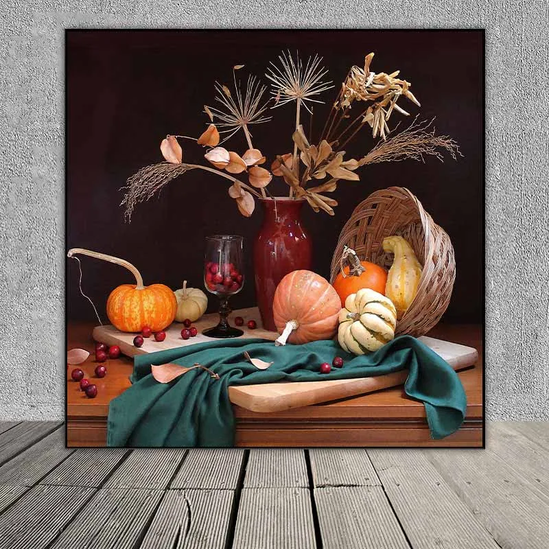 Tranh tĩnh vật trái cây và bình hoa hồng