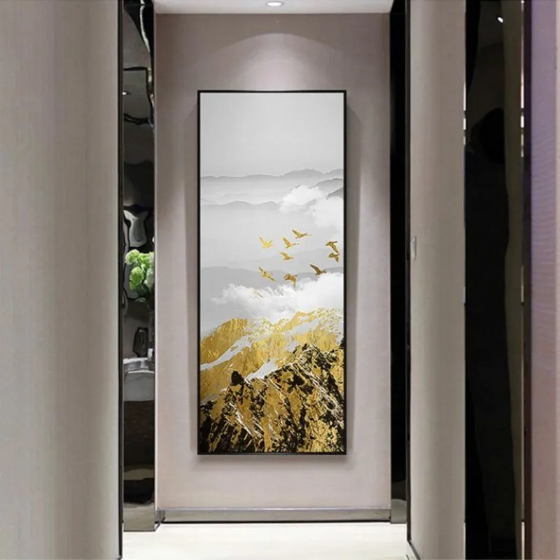 Tranh Scandinavina phong cảnh núi vàng và đàn chim