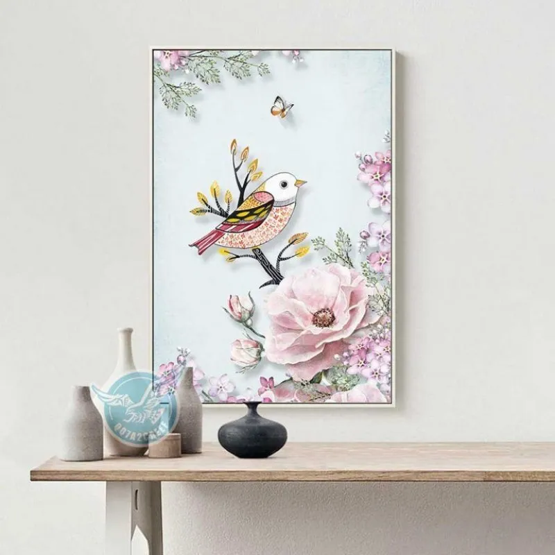 Tranh hoa hồng và chim