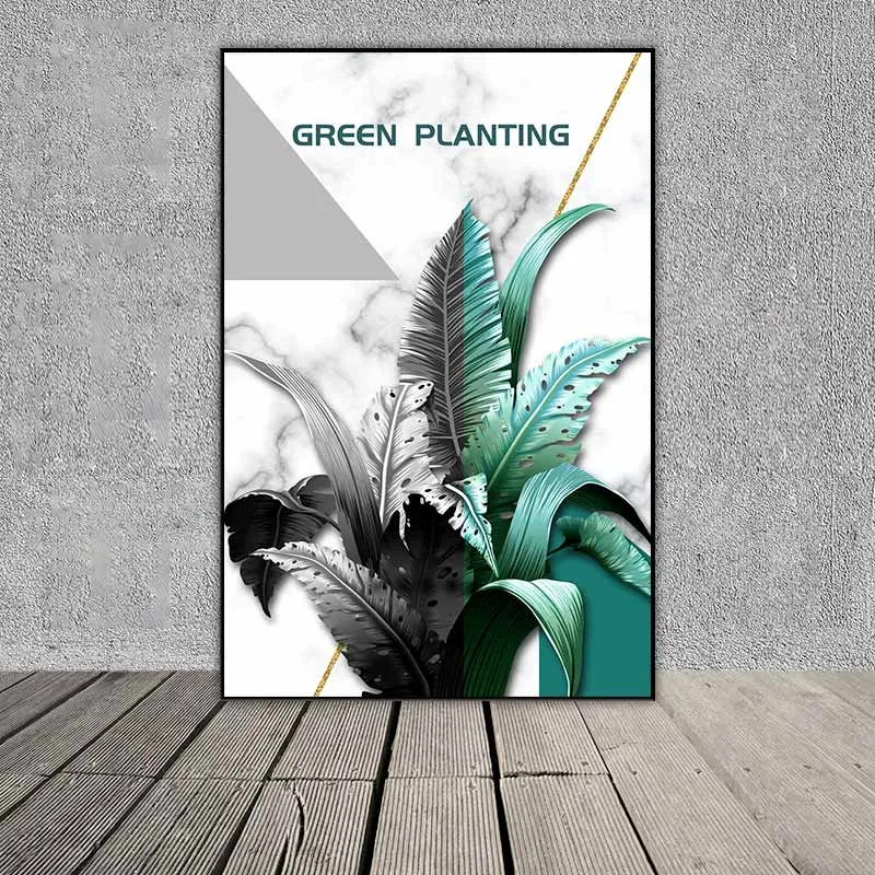 Tranh lá cây nhiệt đới, lá trầu bà, lá chuối với màu sắc hiện đại