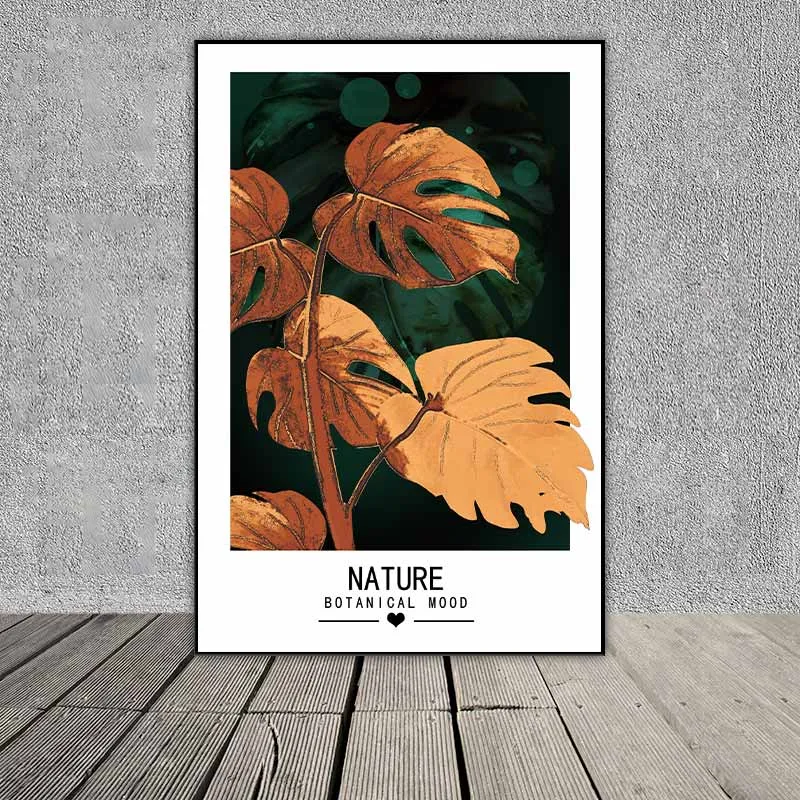 Tranh lá cây nhiệt đới, lá trầu bà Nam Mỹ, lá chuối với màu hoài cổ, vintage