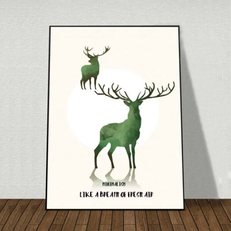 Tranh lá cây dương xỉ và hươu nai xanh