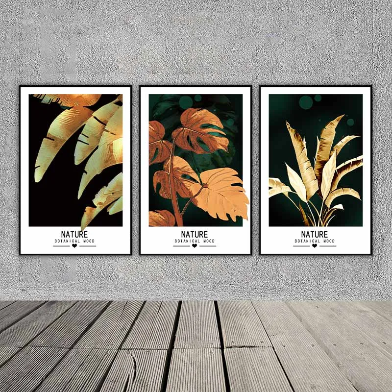 Tranh lá cây nhiệt đới, lá trầu bà Nam Mỹ, lá chuối với màu hoài cổ, vintage