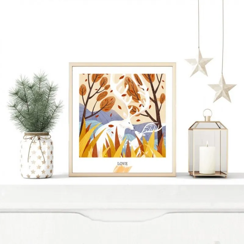 Tranh nai trắng trong khu rừng trừu tượng