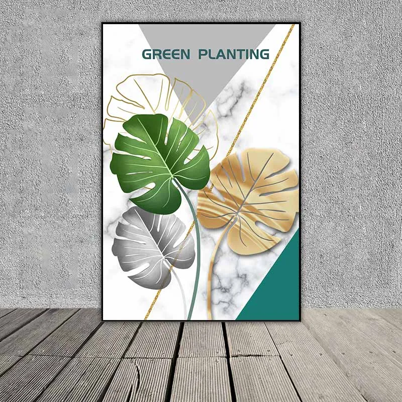 Tranh lá cây nhiệt đới, lá trầu bà, lá chuối với màu sắc hiện đại