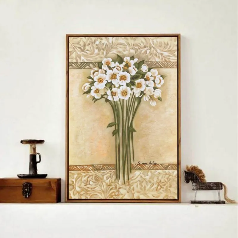 Tranh hoa huệ trắng và hoa cúc trắng