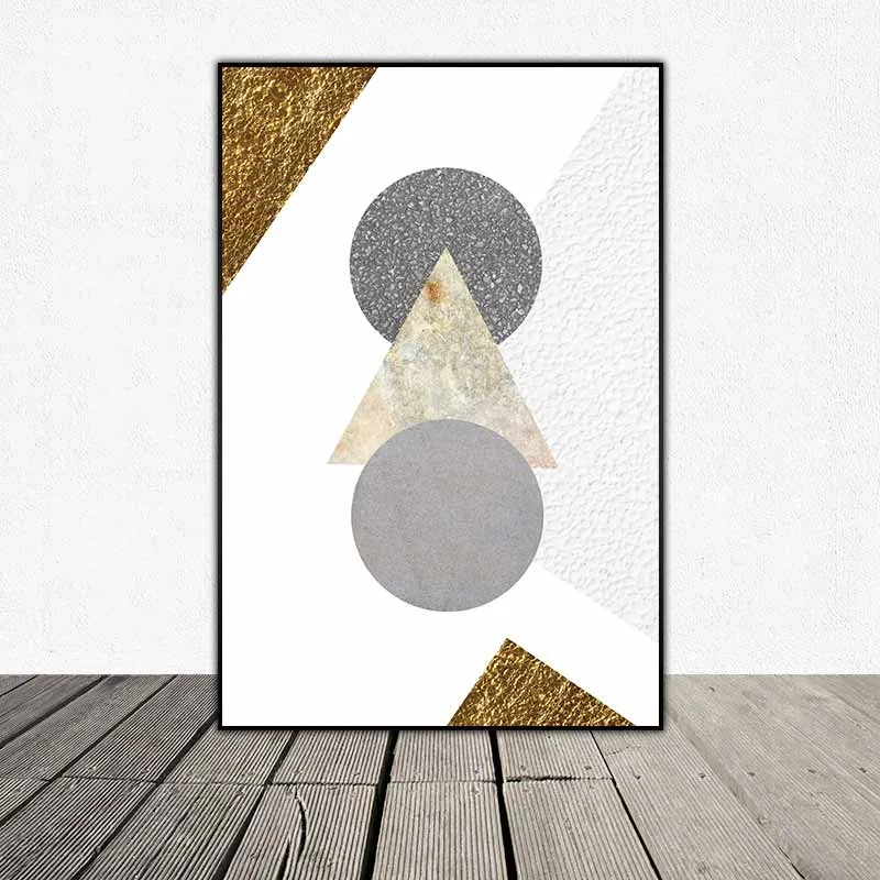 Tranh phong cảnh núi đồi mặt trời trừu tượng các hình tam giác và hình tròn