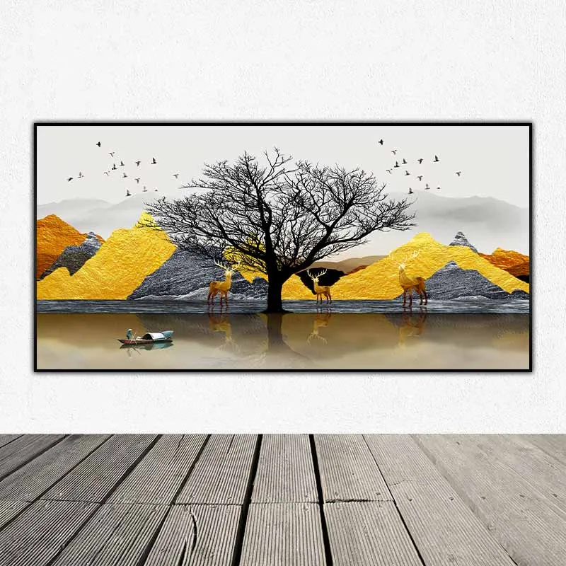 Tranh bộ 3 tấm trừu tượng núi đồi