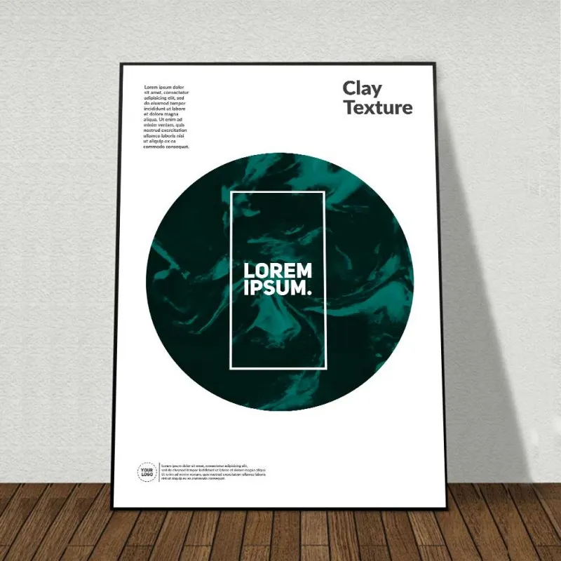 Tranh lá cây kết hợp chữ Brochure design, Clay texture, Deserunt Mollit