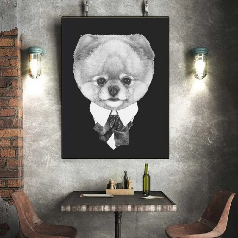 Tranh chó và mèo mặc vest