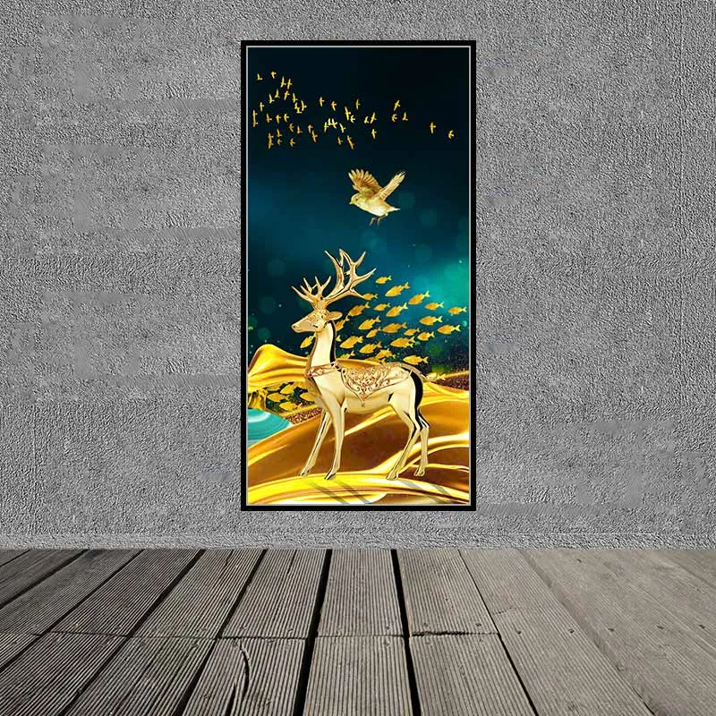 Tranh tài lộc đàn nai, cây tiền vàng những quả hồ lô