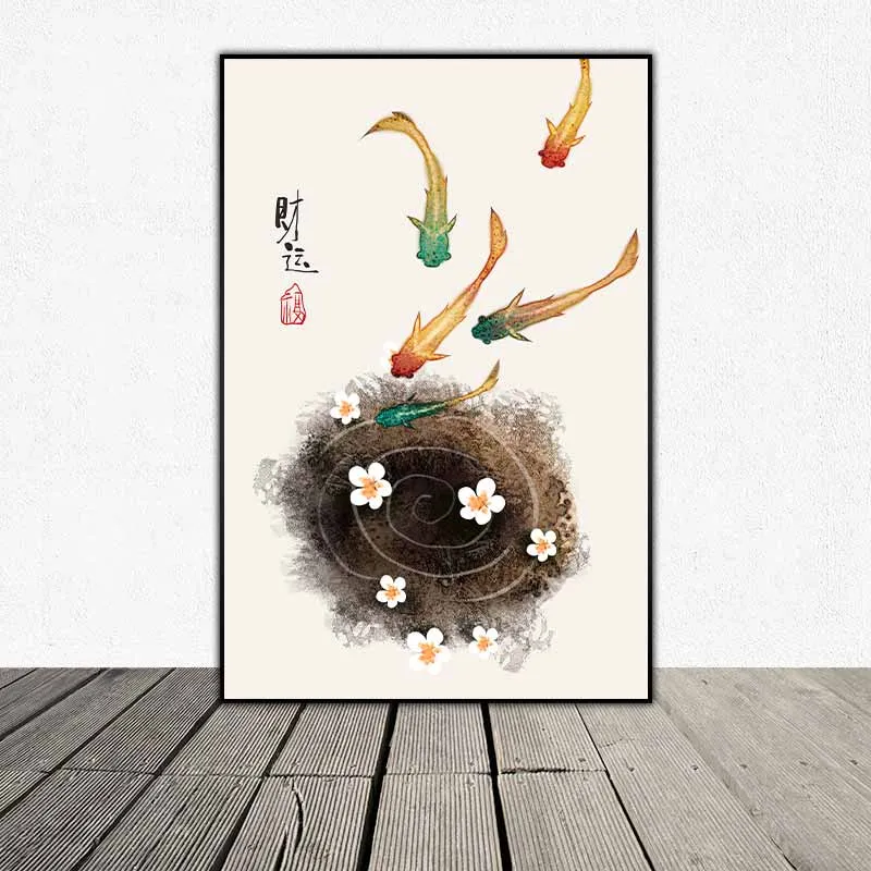 Tranh thủy mặc cá chép và hoa sen