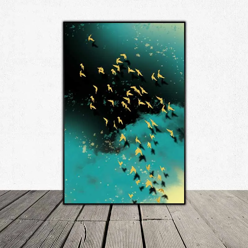 Tranh canvas trừu tượng đàn chim, đàn cá và đàn bướm