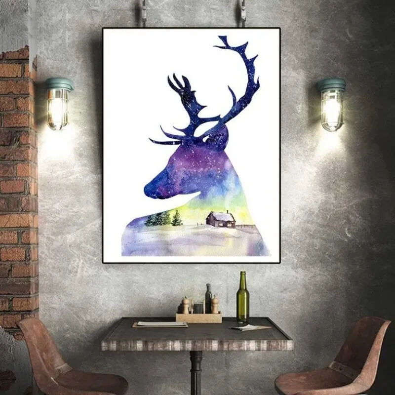 Tranh canvas hoa đào, chữ love và hươu nai