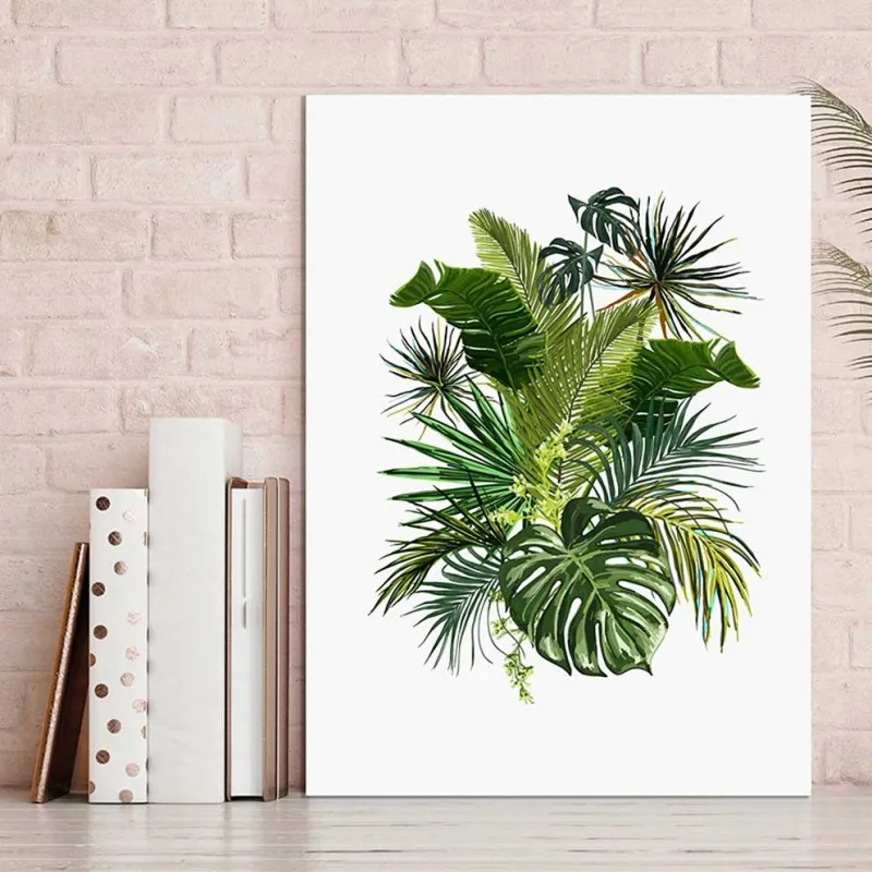 Tranh lá cây chuối, cây cọ và lá trầu bà