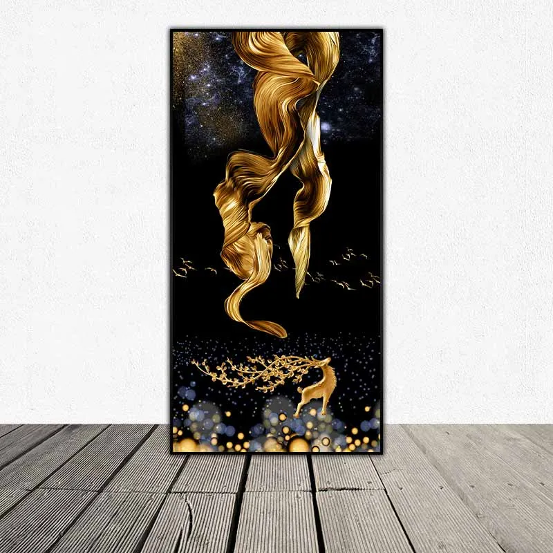 Tranh hươu nai trên nền trừu tượng vàng