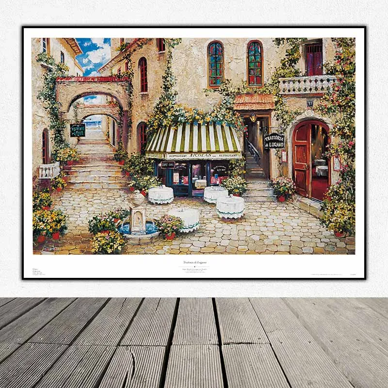 Tranh phong cảnh khu phố Le Marais, Pháp và nhà hàng nhỏ ở Lugano, Ý của họa sĩ Roger Duvall