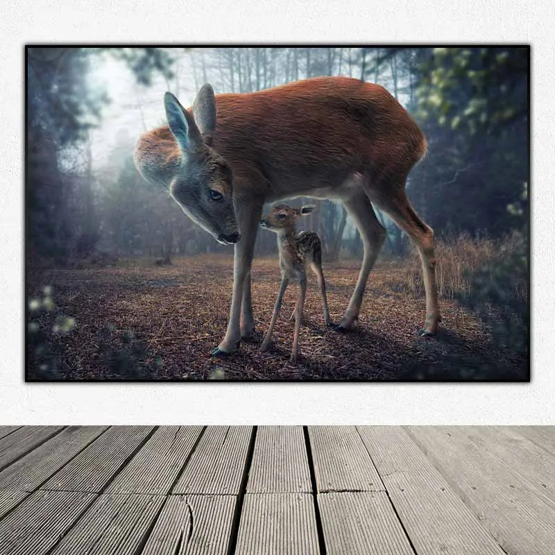 Tranh gia đình hươu mẹ và con