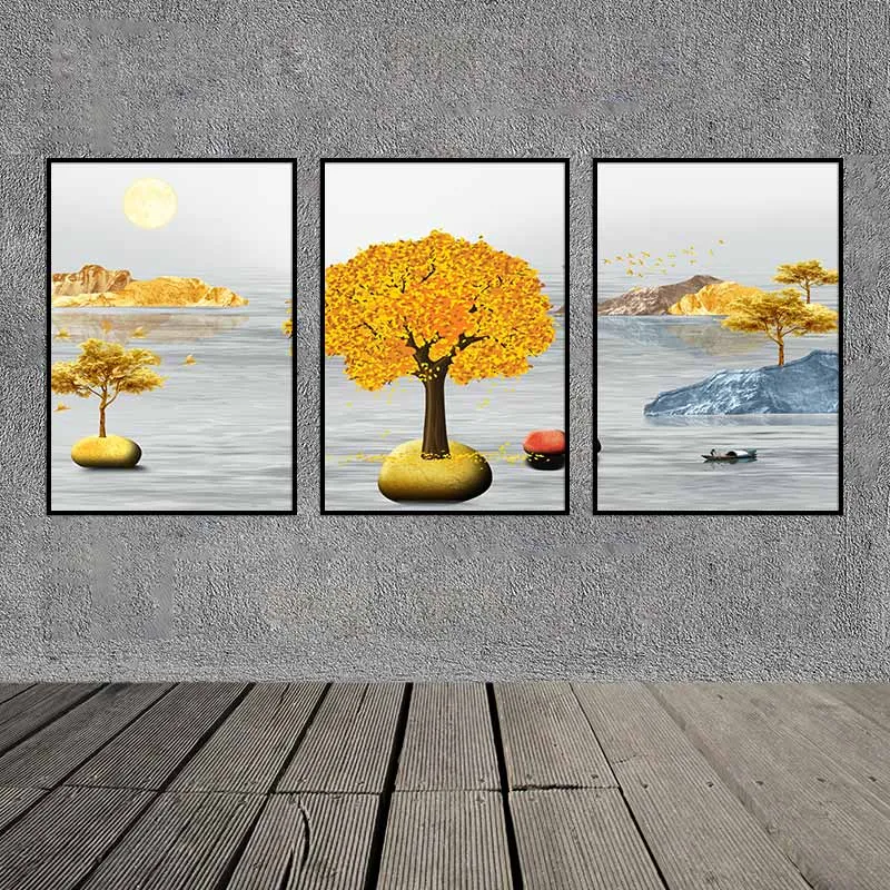 Tranh phong cảnh trừu tượng và cây vàng