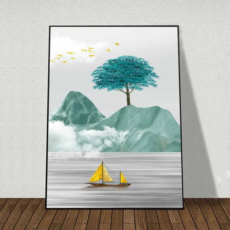 Tranh phong cảnh dòng sông trừu tượng hiện đại