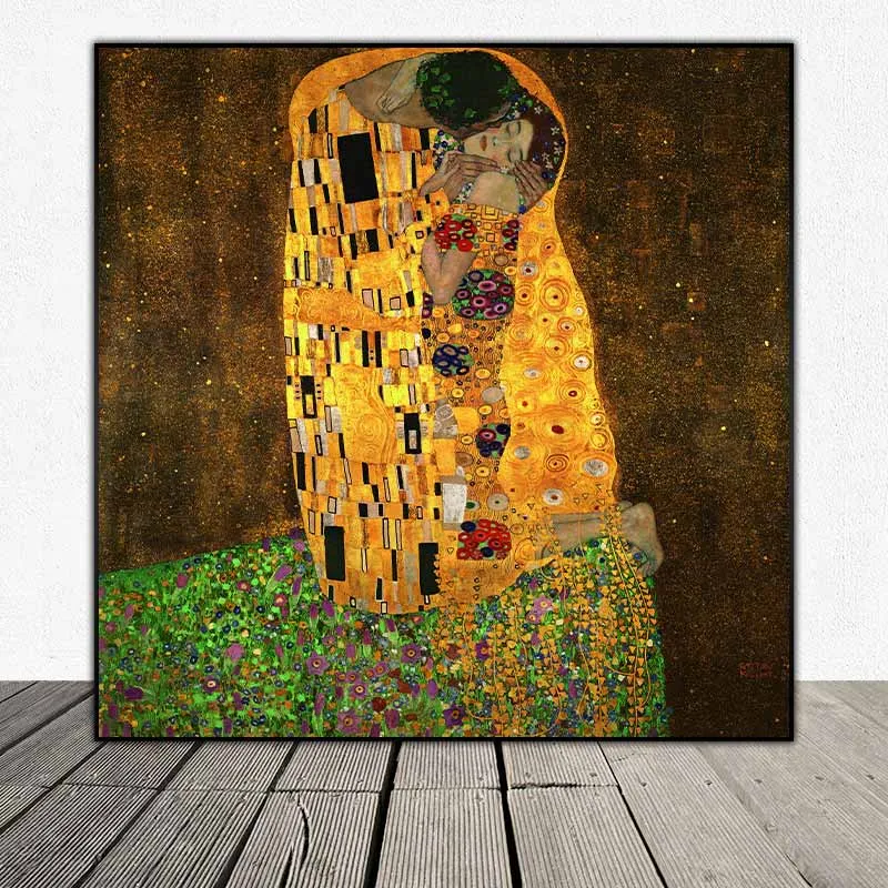 Tranh trừu tượng Nụ hôn The Kiss của họa sĩ Gustav Klimt