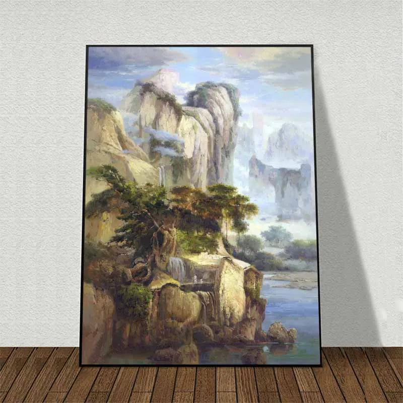 Tranh phong cảnh sơn thủy đồi núi và con suối của họa sĩ Cui Ji