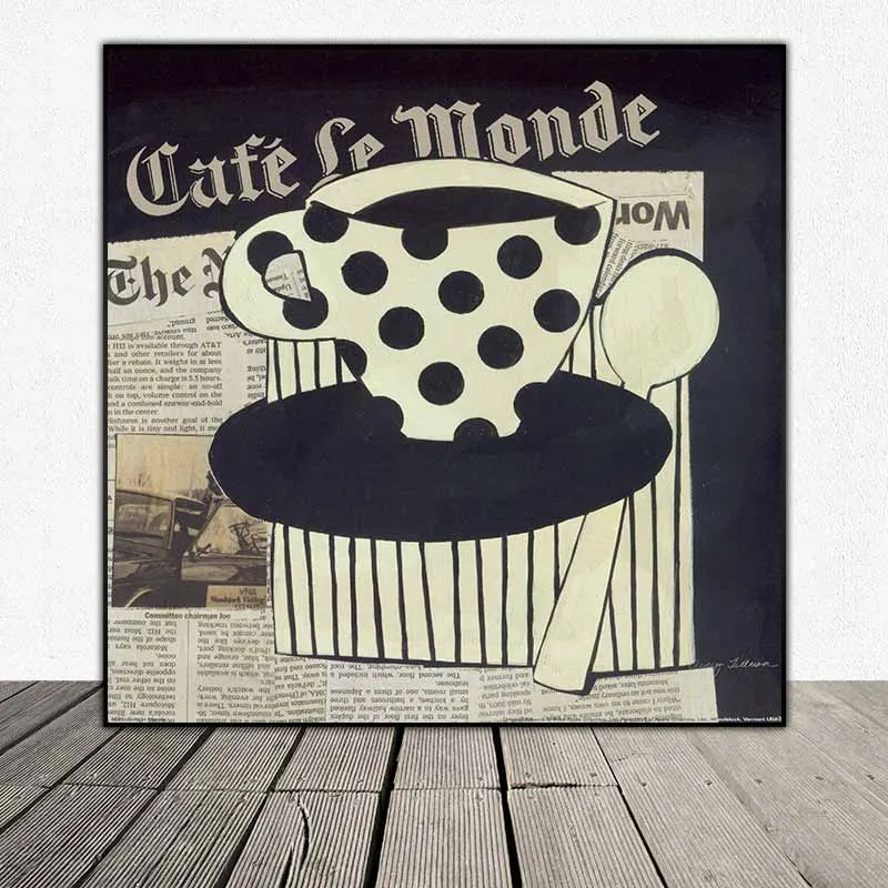 Tranh báo cắt dán treo quán cà phê, tranh ly coffee hoa văn chấm bi