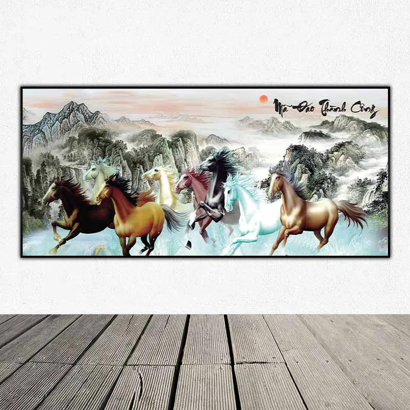 Tranh ngựa mã đáo thành công phong thủy bát mã