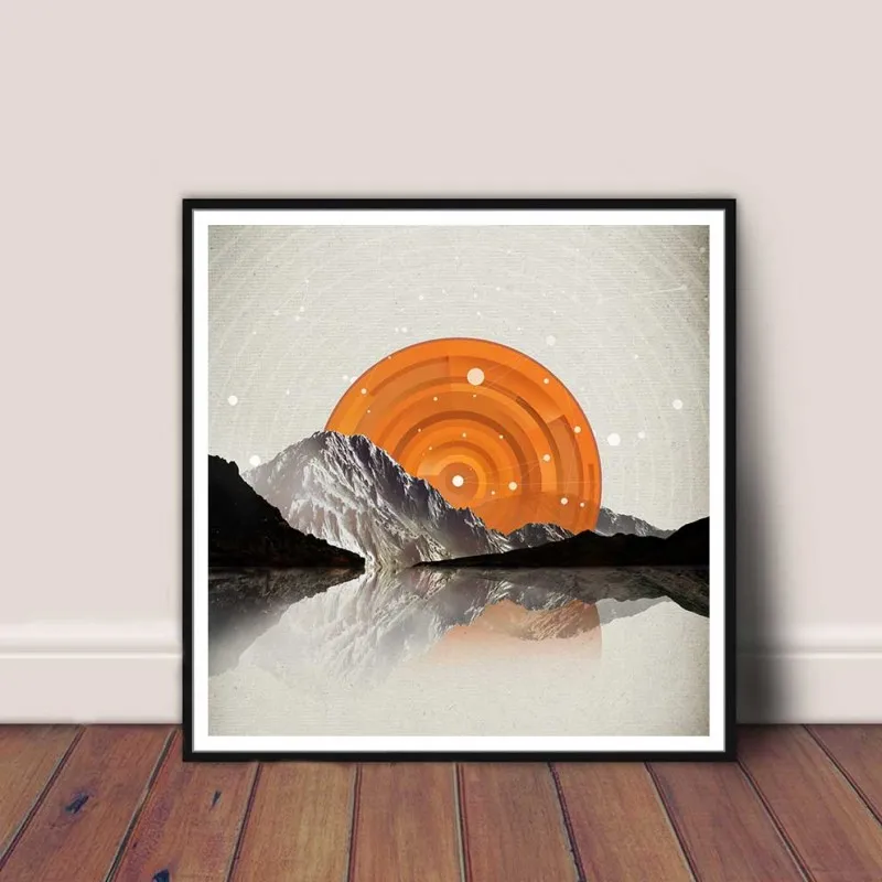 Tranh phong cảnh trừu tượng mặt trời trên ngọn núi