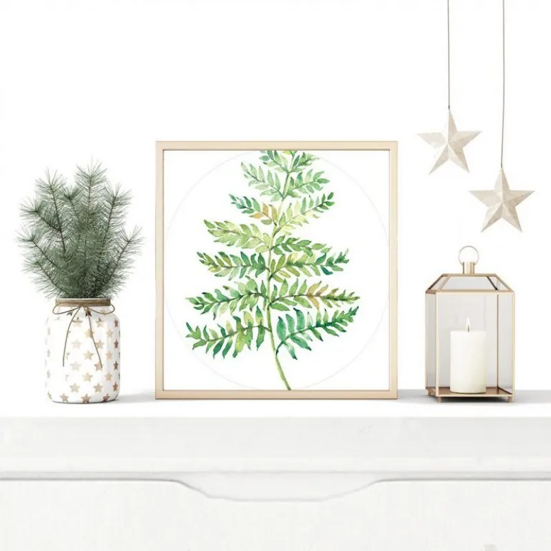 Tranh canvas lá cây màu nước khung vuông