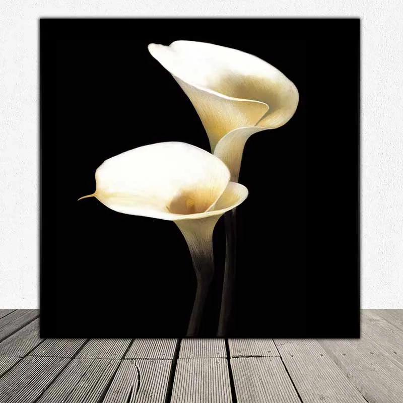 Tranh hoa Tulip và hoa Rum (Calla Lyli) trên nền đen