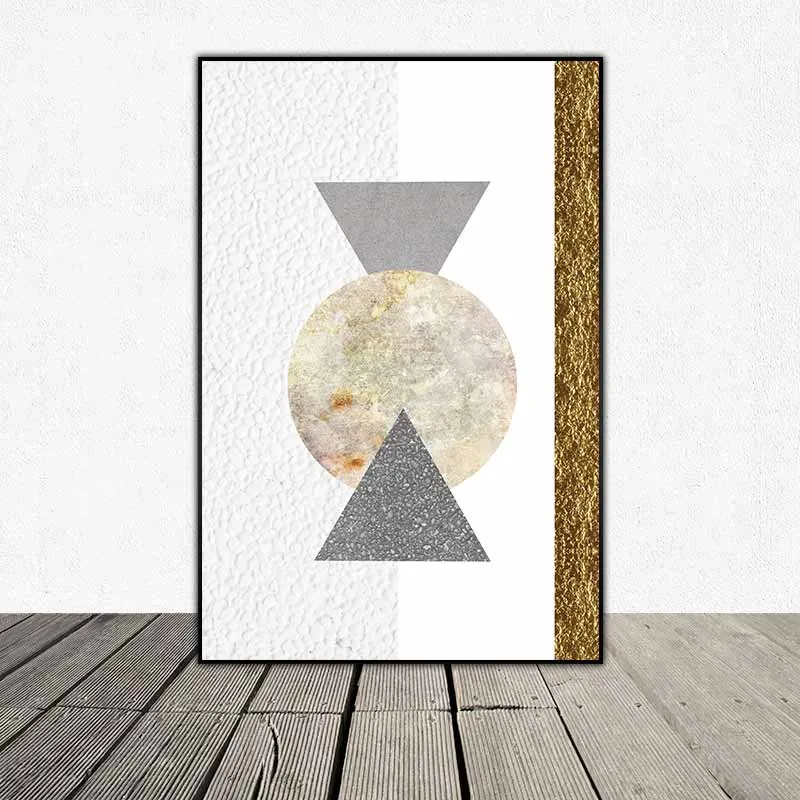 Tranh phong cảnh núi đồi mặt trời trừu tượng các hình tam giác và hình tròn