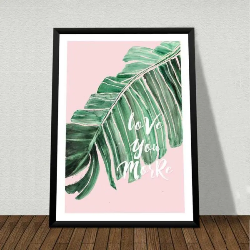 Tranh lá cây nhiệt đới lá chuối, lá cọ kết hợp chữ