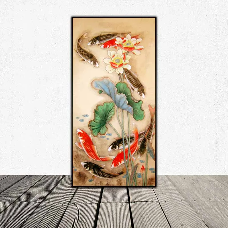 Tranh hoa sen và cá chép, cửu ngư quần hội