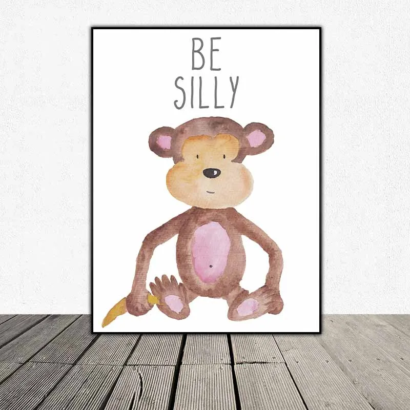 Tranh động vật dễ thương con khỉ, con voi và con sư tử