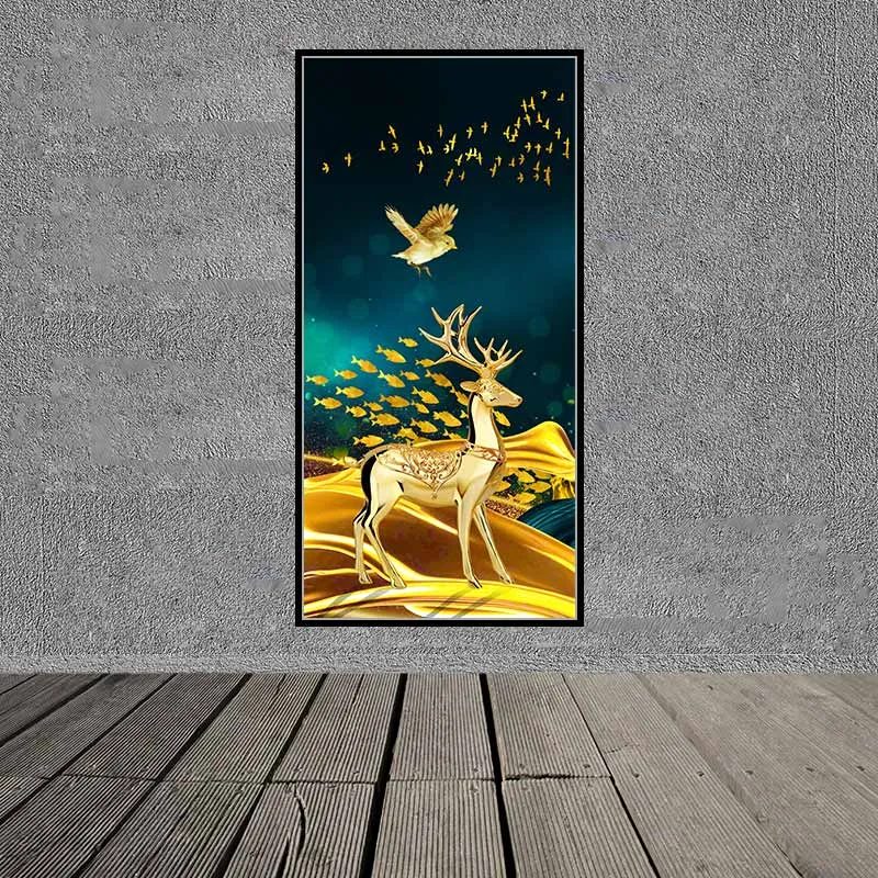 Tranh tài lộc đàn nai, cây tiền vàng những quả hồ lô